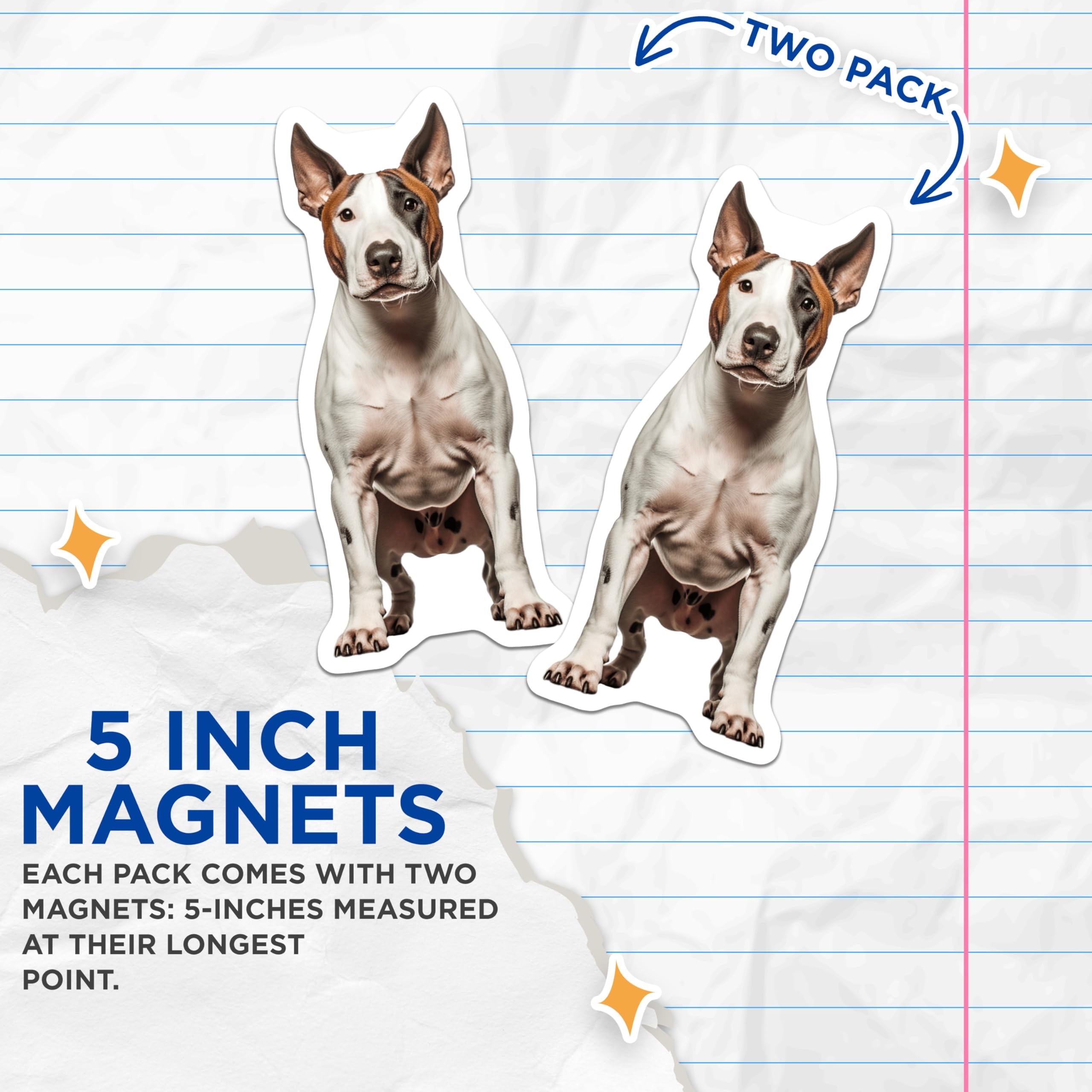 (2 Pack) Bull Terrier Magnets - Staffy Dog Lover Decor - Refrigerator Display - Pet Owner Accessory - 5 Inches On Longest Side - Thick Durable Magnet - Made in USA - MAG27498