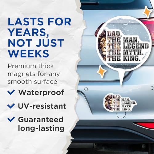 (2 Pack) Dad The Man The Legend Magnet - Lion Dad Magnet - Inspirational Father's Day Magnet - 5" On Longest Side - for Cars, Refrigerators, Toolboxes, Lockers - Made in USA BMCS3239