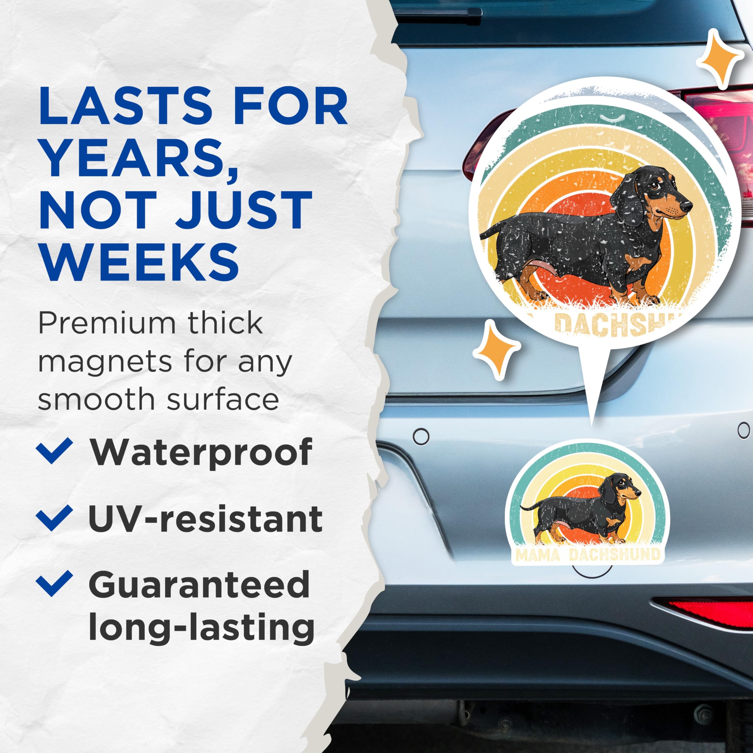 (2 Pack) Mama Dachshund Magnets - Wiener Dog Lover - Retro Dog Owner Decor - 5 Inches On Longest Side - Thick Durable Magnet - Made in USA - MAG23532