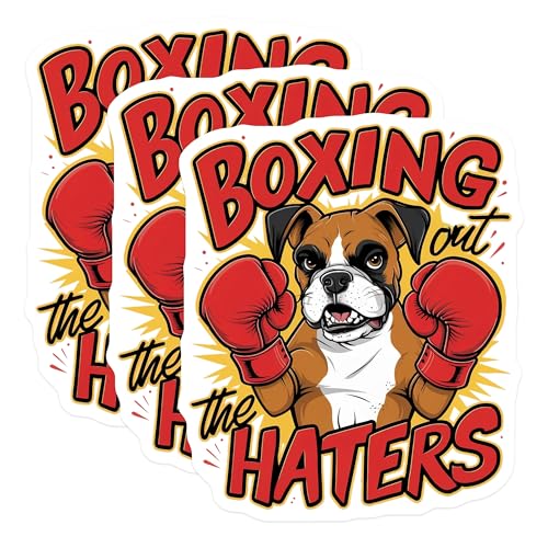 (3 Pack) Boxer Dog Decals - Boxing Out Haters - Funny Dog Laptop Decal - 3 Inches On Longest Side - Easy Peel & Apply - Made in USA - 3MCS7282