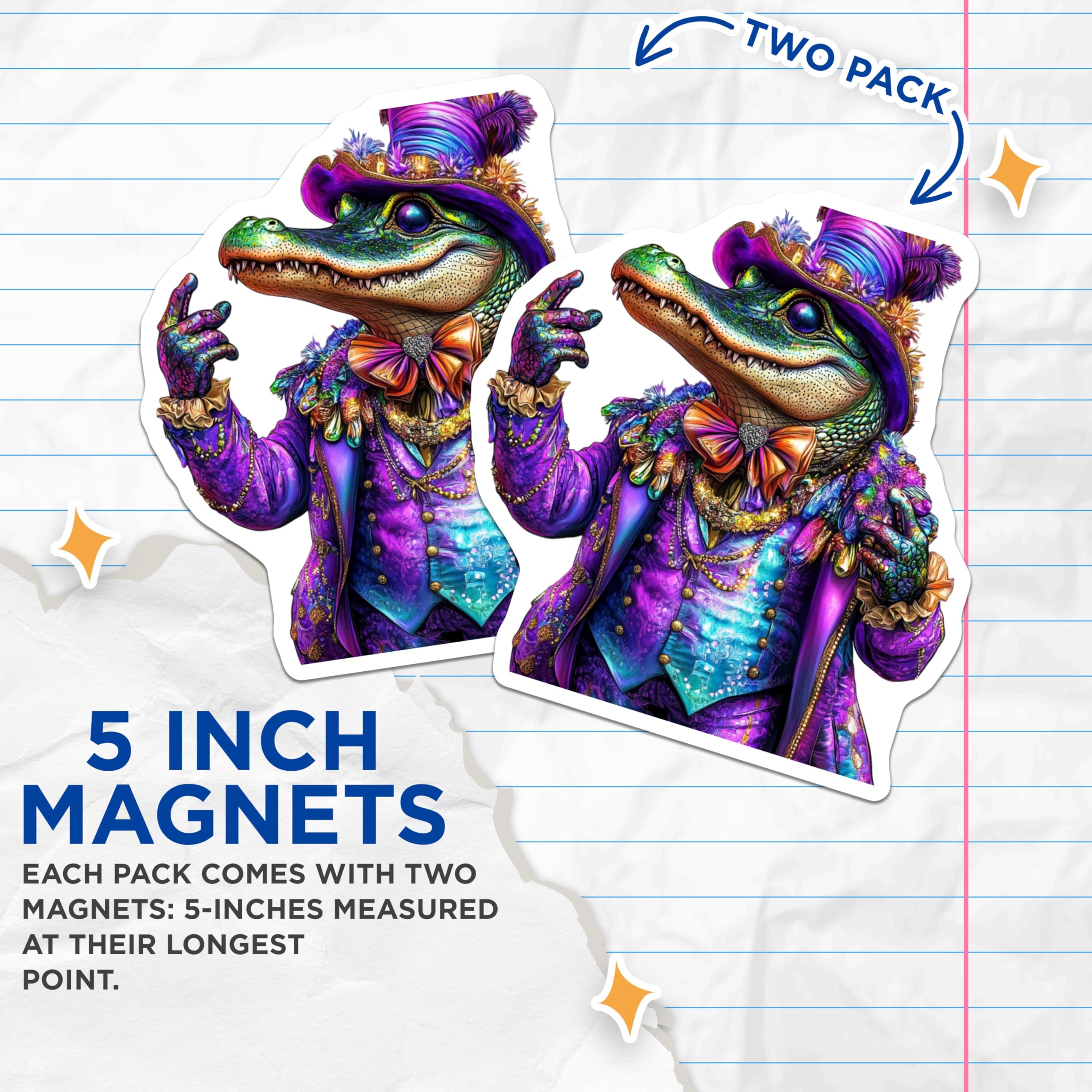 (2 Pack) Alligator Magnets - Mardi Gras Decor - Funny Animal Magnets - 5" On Longest Side - Premium Magnet - for Cars, Refrigerators, Toolboxes, Lockers - Made in USA - MAG14451