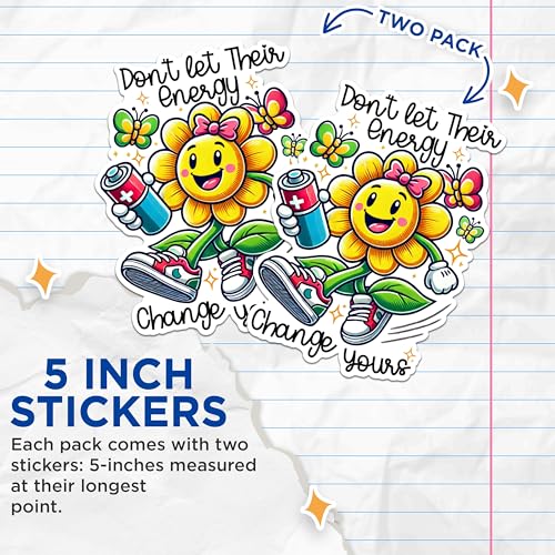 (2 Pack) Positive Energy Flower Stickers - Motivational Quote Stickers - Inspirational Flower Decals - 5" On Longest Side - Sticks to Any Smooth Flat Surface - Made in USA - BMCS2897