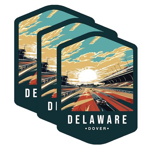 (3 Pack) Delaware Dover Decals - Racetrack Car Racing - Laptop Decal - 3 Inches On Longest Side - Easy Peel & Apply - Made in USA - 3MCS0349