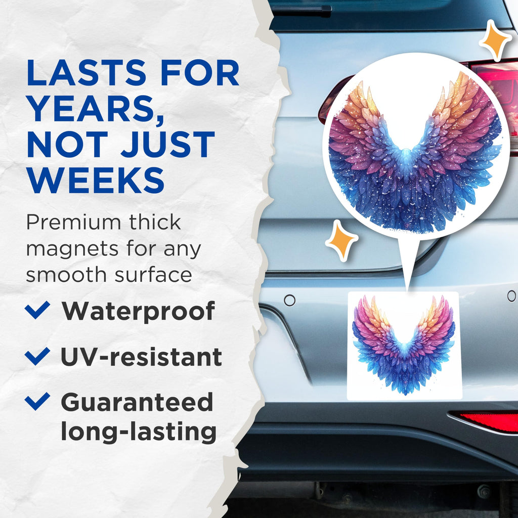 (2 Pack) Colorful Angel Wings Magnets - Ethereal Sparkle Decor - Magical Fantasy Art - 5 Inches On Longest Side - Thick Durable Magnet - Made in USA - MAG25542