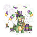 (2 Pack) Mardi Gras Alligator Stickers - Saxophone Player - New Orleans Celebration - 5" On Longest Side - Sticks to Smooth Flat Surfaces - Made in USA - BMCS14825