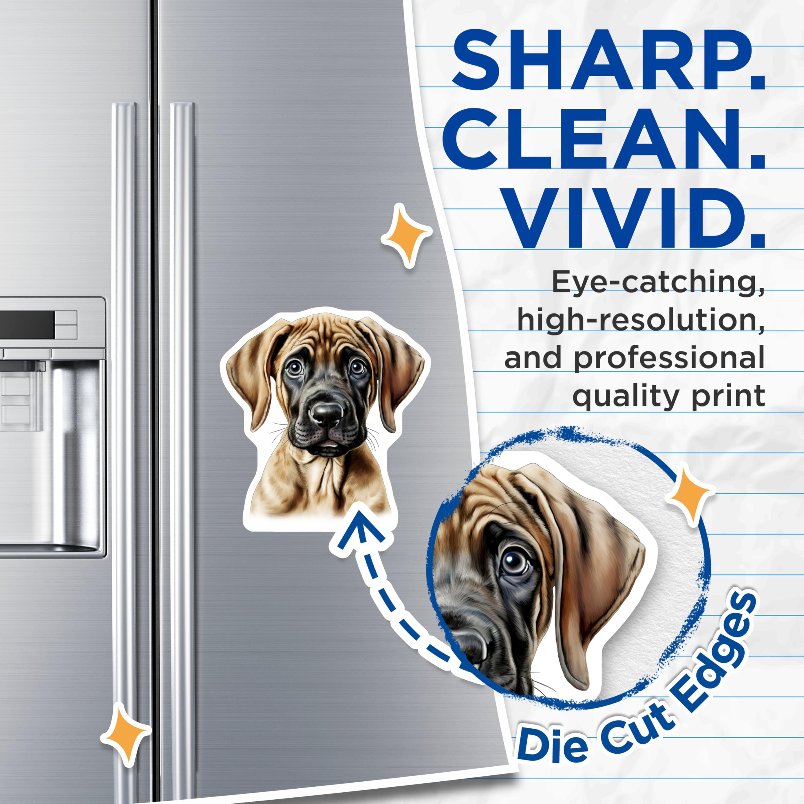 (2 Pack) Mastiff Puppy Magnets - Cute Fawn Puppy Decor - Dog Lover Refrigerator Magnets - 5 Inches On Longest Side - Thick Durable Magnet - Made in USA - MAG25755