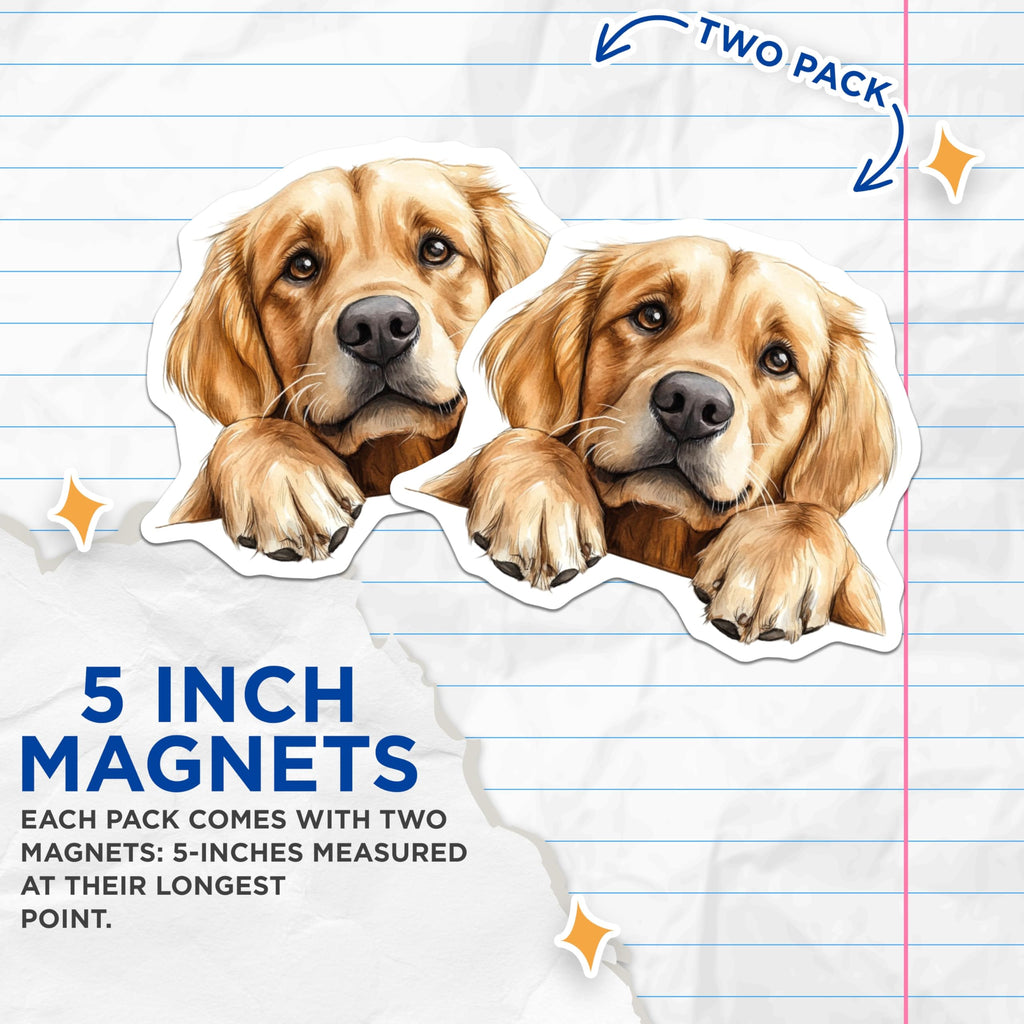 (2 Pack) Golden Retriever Magnets - Dog Breed Art - Cute Animal Decoration - 5" On Longest Side - Premium Magnet - for Cars, Refrigerators, Toolboxes, Lockers - Made in USA - MAG14630