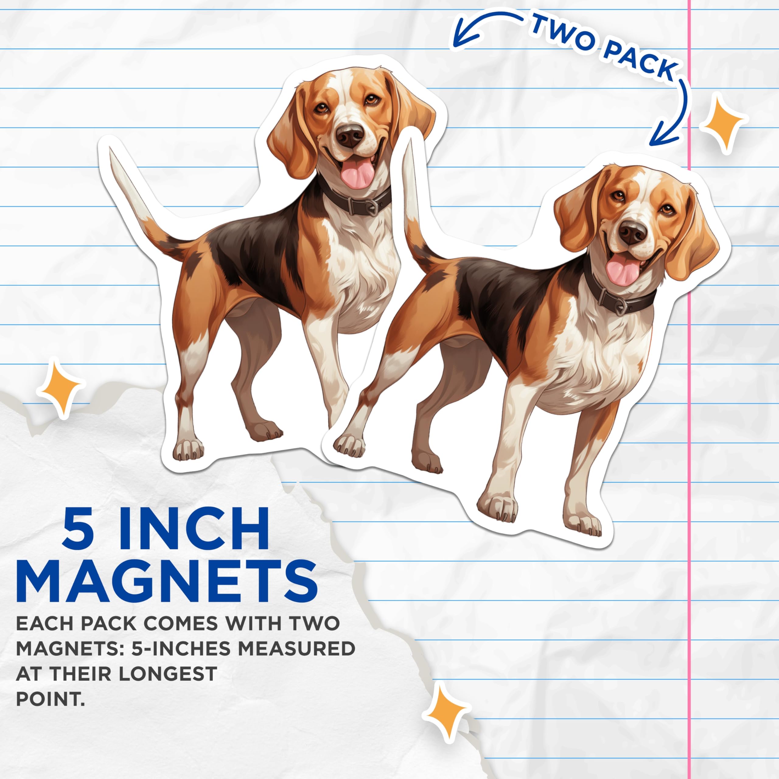 (2 Pack) Happy Beagle Dog Magnets - Cute Pet Lover Refrigerator Decor - Smiling Hound Animal Art Collectible - 5 Inches On Longest Side - Thick Durable Magnet - Made in USA - MAG29324