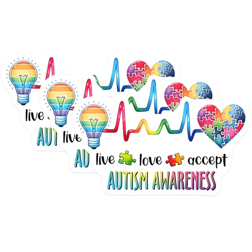 (3 Pack) Autism Awareness Decals - Autism Puzzle - Live Love Accept Decal - 3 Inches On Longest Side - Easy Peel & Apply - Made in USA - 3MCS1980