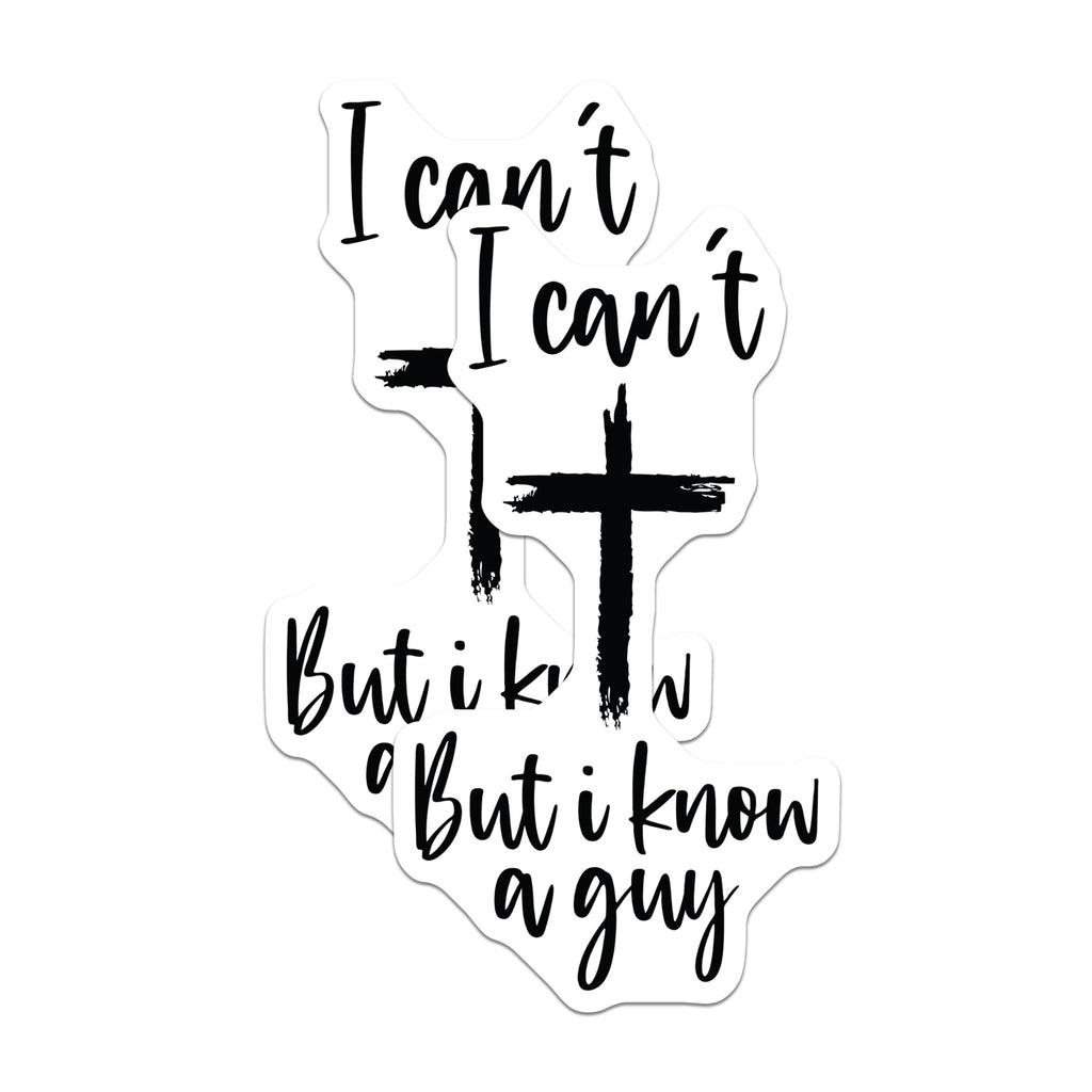 (2 Pack) I Can't But I Know a Guy Stickers - Inspirational Quote - Christian Faith - 5" On Longest Side - Sticks to Smooth Flat Surfaces - Made in USA - BMCS7285