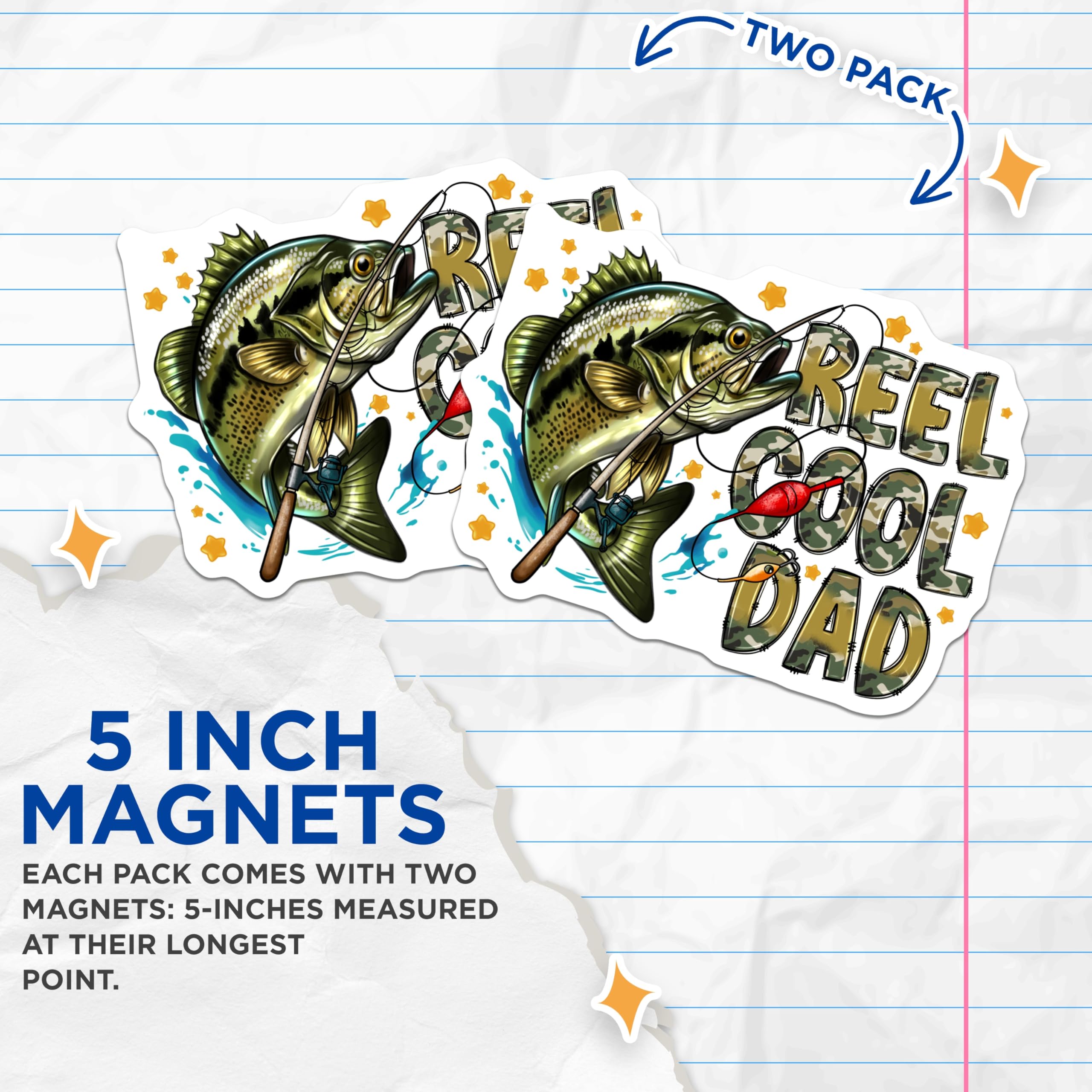 (2 Pack) Reel Cool Dad Magnets - Bass Fishing Enthusiast - Fathers Day Decor - 5 Inches On Longest Side - Thick Durable Magnet - Made in USA - MAG23889