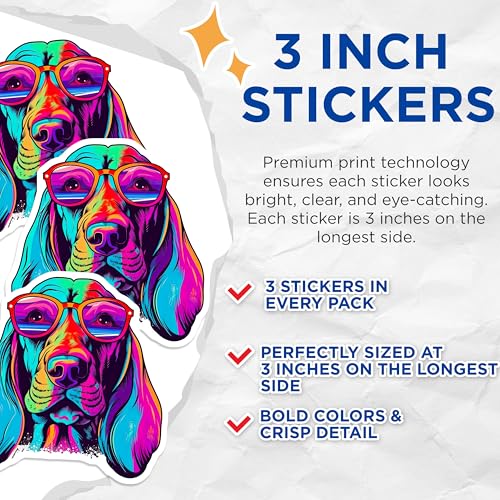 (3 Pack) Cool Dog Decals - Sunglasses Puppy - Pop Art Pet - 3 Inches On Longest Side - Easy Peel & Apply - Made in USA - 3MCS6005