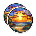(2 Pack) Stained Glass Sunset Ocean Magnets - Vibrant Beach Landscape Decor - Coastal Refrigerator Art for Home - 5 Inches On Longest Side - Thick Durable Magnet - Made in USA - MAG30980