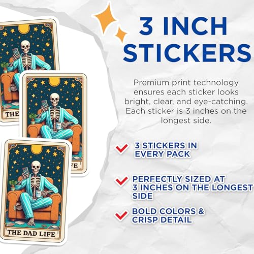 (3 Pack) Dad Life Decals - Skeleton Dad - Funny Parent Decals - 3 Inches On Longest Side - Easy Peel & Apply - Made in USA - 3MCS4147
