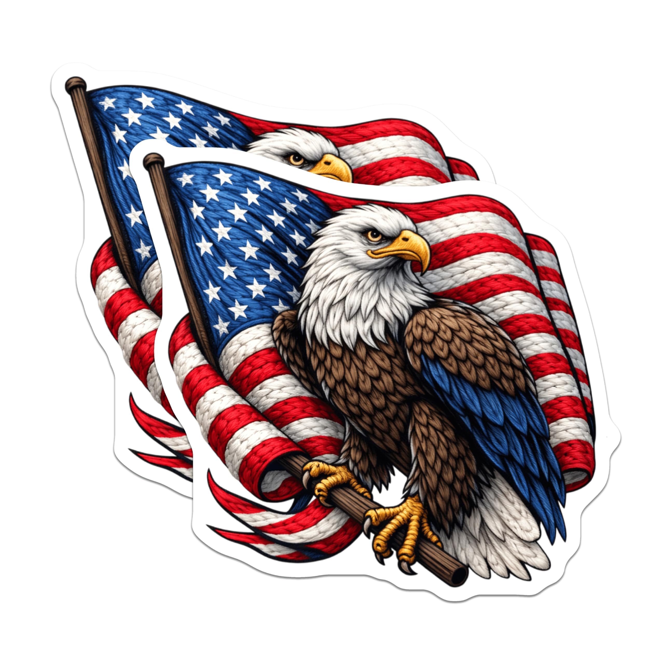 (2 Pack) Bald Eagle American Flag Magnets - USA Patriotic Symbol Decor - Freedom Pride Statement - Military Support Item - 5 Inches On Longest Side - Thick Durable Magnet - Made in USA - MAG21897
