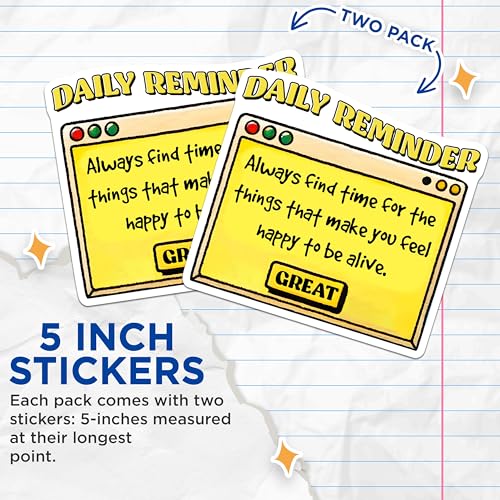 (2 Pack) Daily Reminder Stickers - Motivational Quotes - Positive Vibes - 5" On Longest Side - Sticks to Smooth Flat Surfaces - Made in USA - BMCS8324