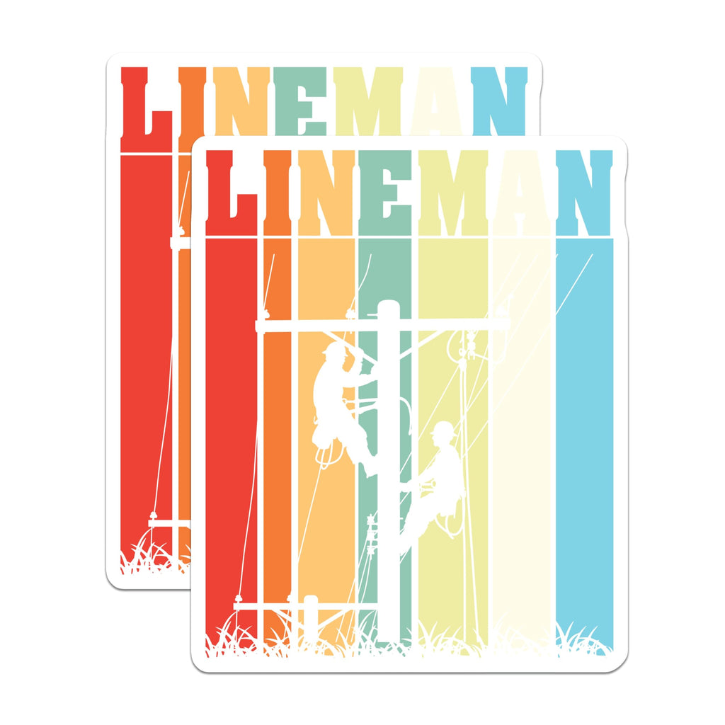 (2 Pack) Lineman Magnets - Essential Worker Appreciation Art - Electrical Power Line Decor - Retro Striped Design - 5 Inches On Longest Side - Thick Durable Magnet - Made in USA - MAG23160
