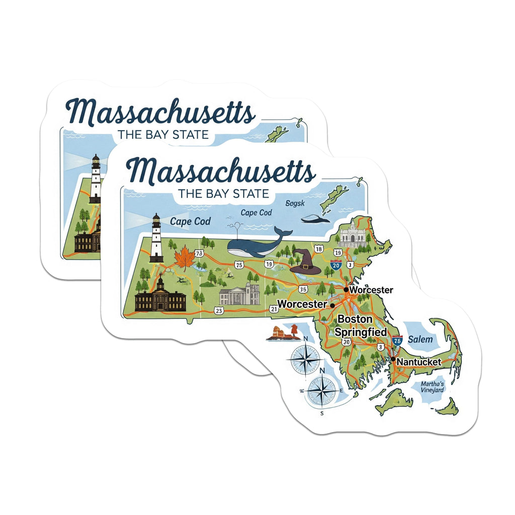 (2 Pack) Massachusetts Magnets - State Map - Bay State Souvenir - 5" On Longest Side - Premium Magnet - for Cars, Refrigerators, Toolboxes, Lockers - Made in USA - MAG14831