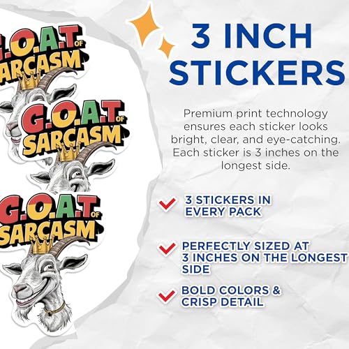 (3 Pack) Goat of Sarcasm Decals - Funny Animal Decal - Laptop Decal - 3 Inches On Longest Side - Easy Peel & Apply - Made in USA - 3MCS0898