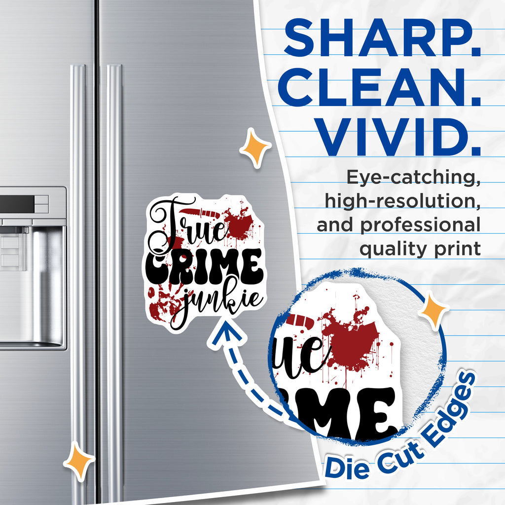 (2 Pack) True Crime Junkie Magnets - Mystery Show Fan - Dark Aesthetic Refrigerator - Spooky Macabre Decor - 5 Inches On Longest Side - Thick Durable Magnet - Made in USA - MAG36701