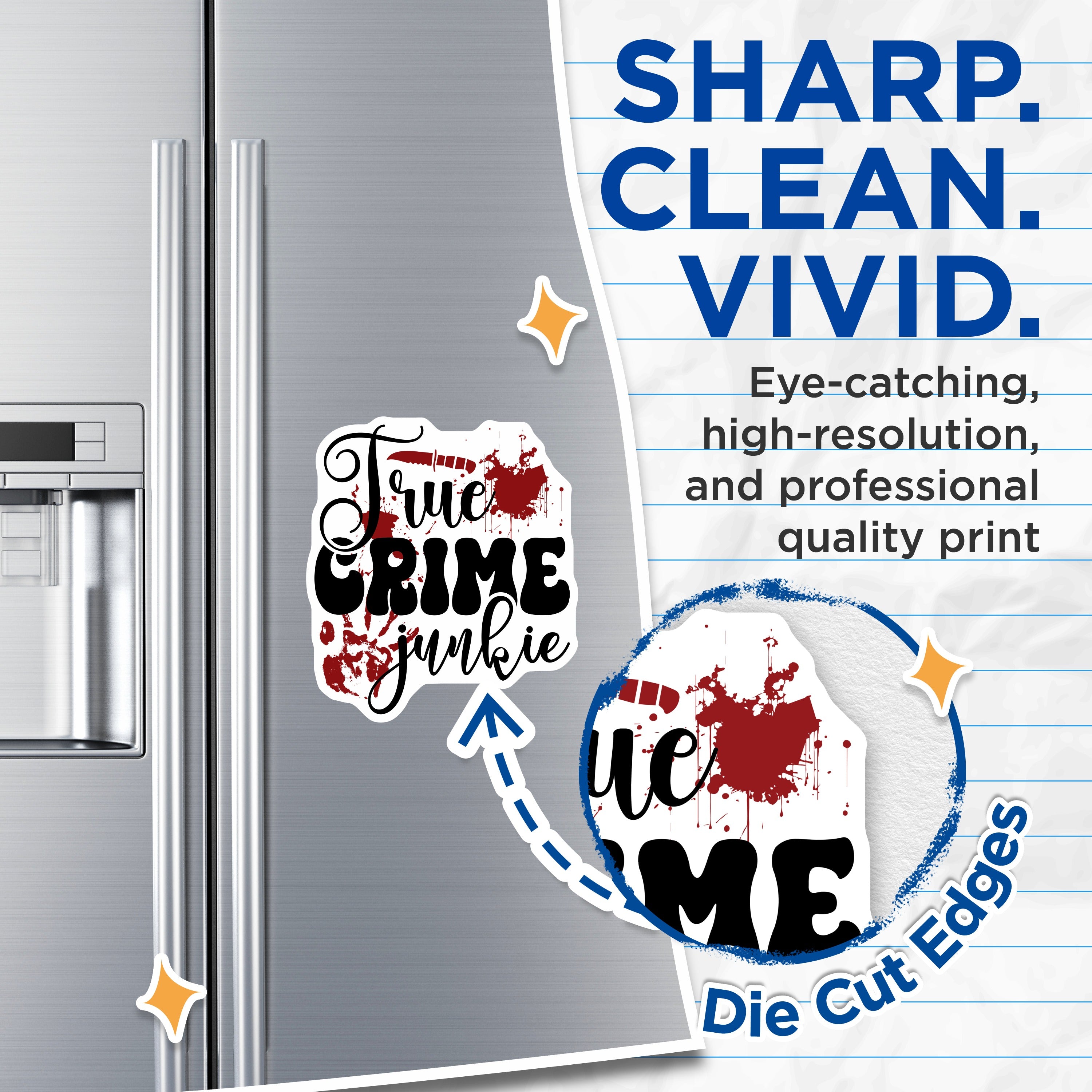 (2 Pack) True Crime Junkie Magnets - Mystery Show Fan - Dark Aesthetic Refrigerator - Spooky Macabre Decor - 5 Inches On Longest Side - Thick Durable Magnet - Made in USA - MAG36701
