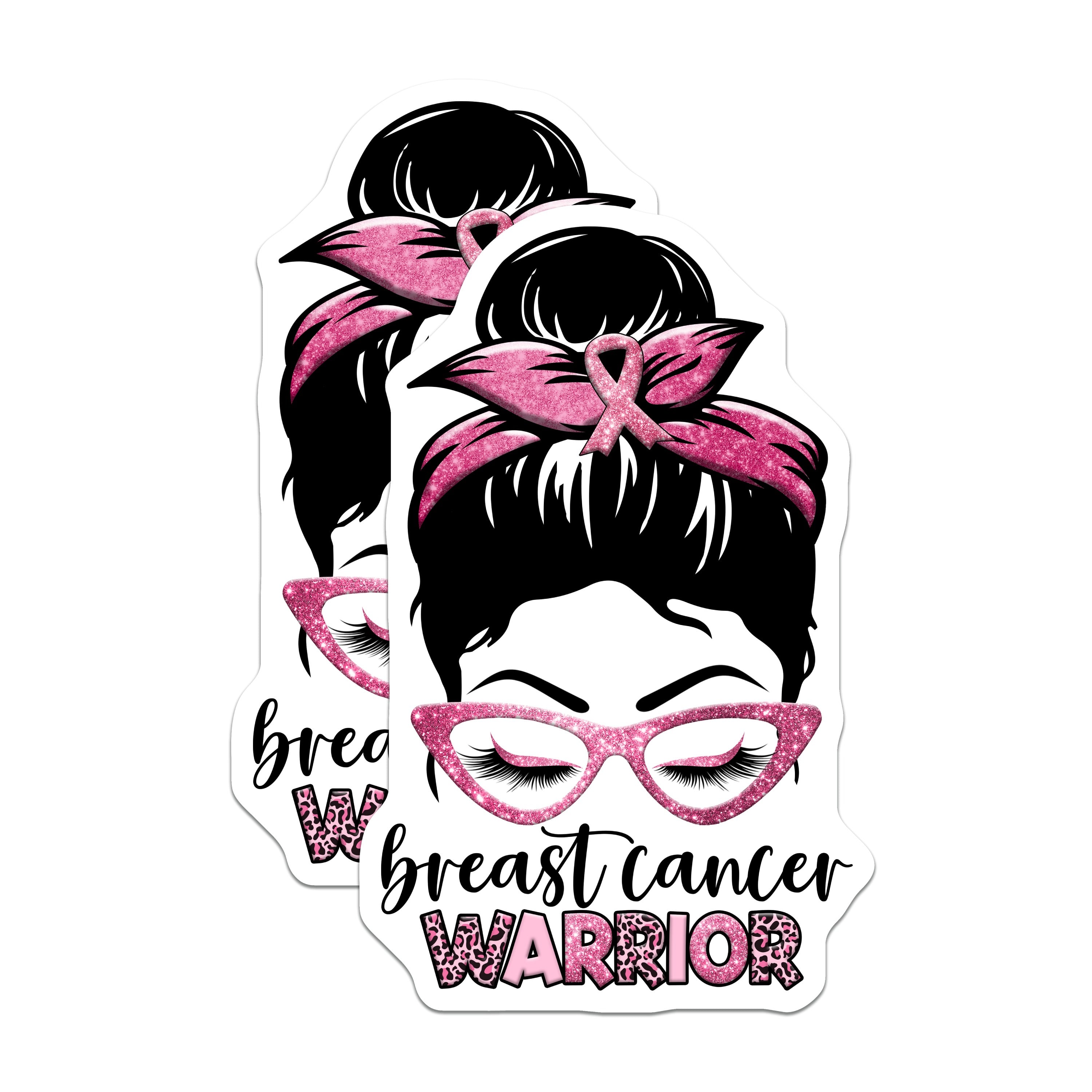 (2 Pack) Breast Cancer Warrior Magnets - Pink Ribbon Awareness - Messy Bun Survivor Support Hope - 5 Inches On Longest Side - Thick Durable Magnet - Made in USA - MAG37169