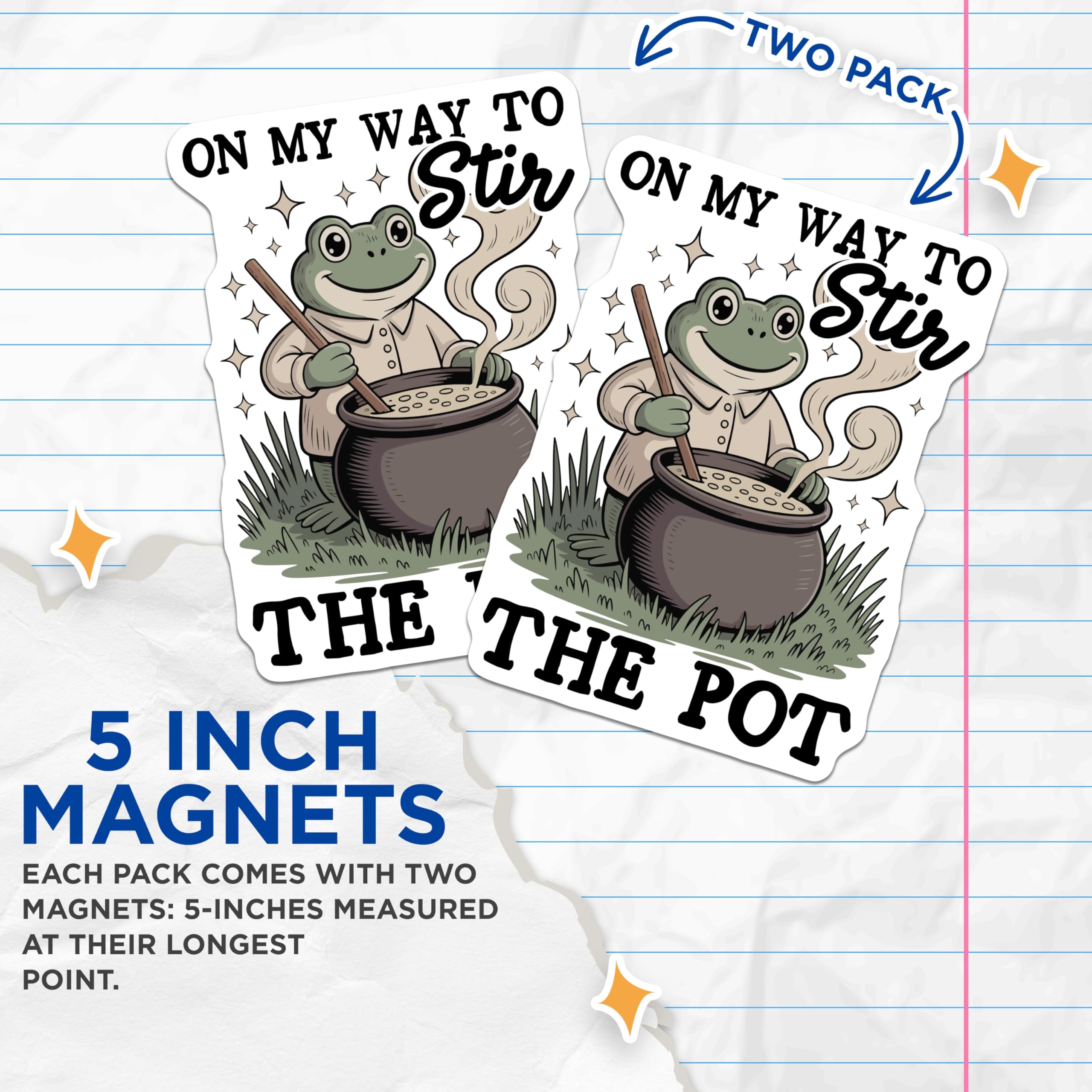 (2 Pack) Frog Stirring Pot Magnets - Funny Frog Cooking - Whimsical Kitchen Decor - 5" On Longest Side - Premium Magnet - for Cars, Refrigerators, Toolboxes, Lockers - Made in USA - MAG16853