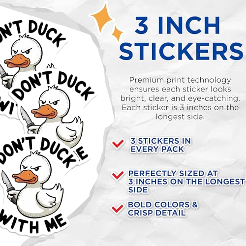 (3 Pack) Angry Duck Decals - Funny Animal Decals - Don't Duck with Me Laptop Decal - 3 Inches On Longest Side - Easy Peel & Apply - Made in USA - 3MCS8301