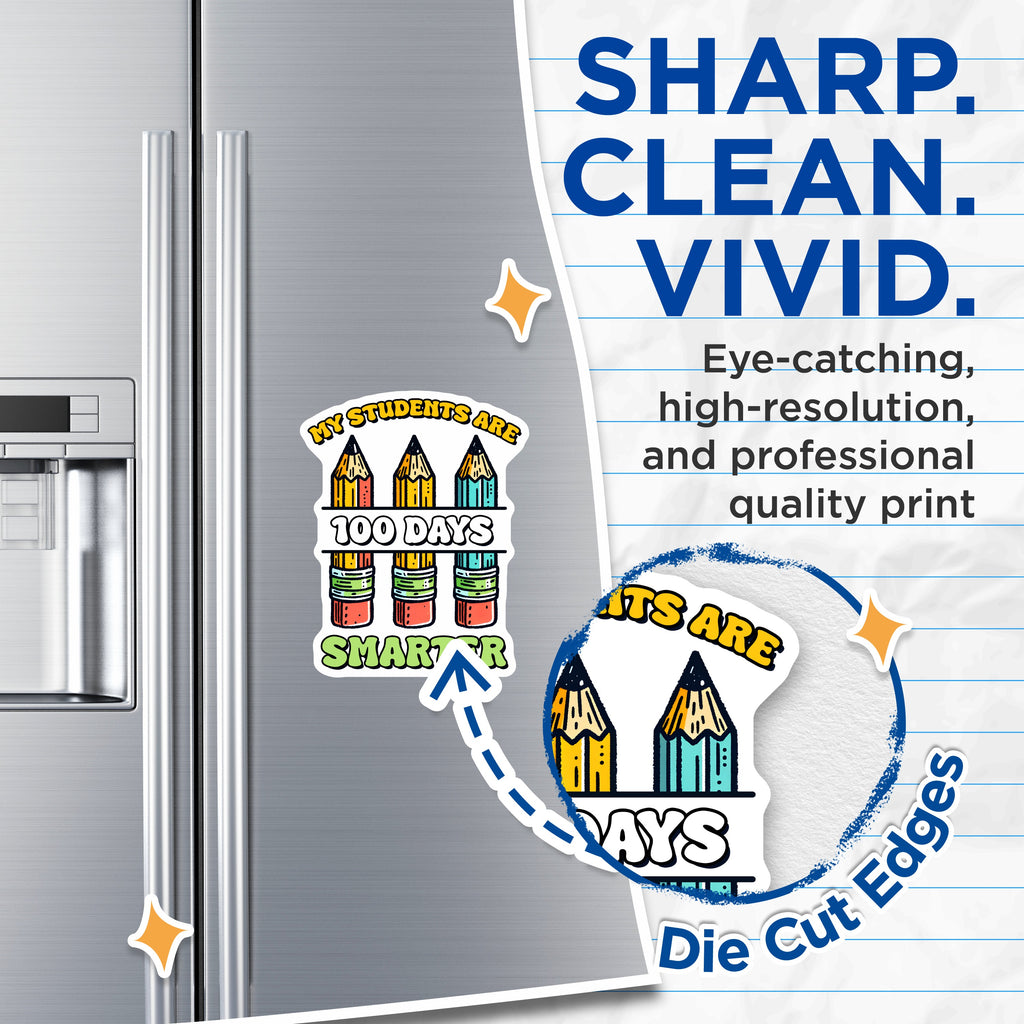 (2 Pack) 100 Days Smarter Magnets - Teacher Appreciation - School Classroom Decor - Educator Inspiration - Happy 100th Day - 5 Inches On Longest Side - Thick Durable Magnet - Made in USA - MAG36995
