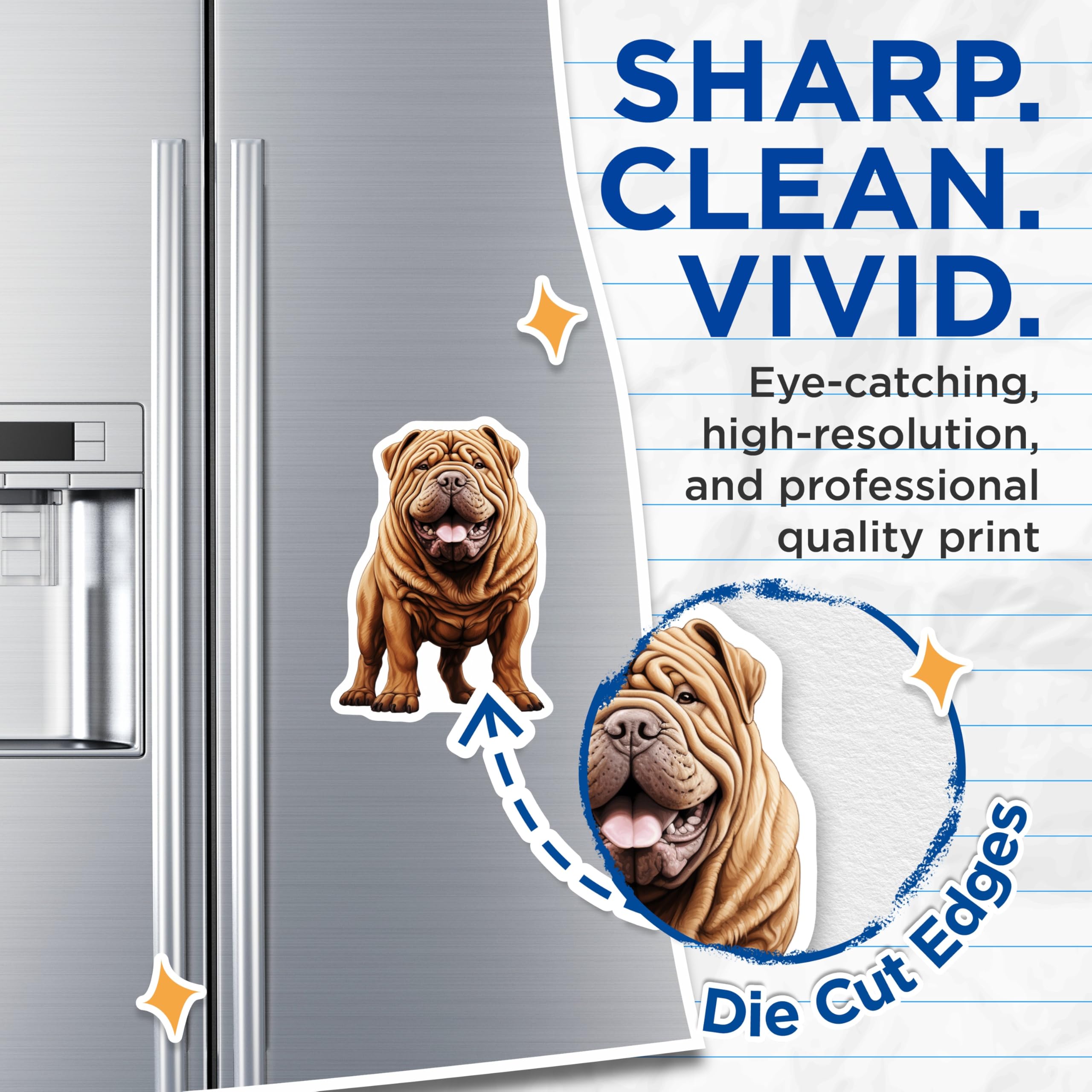 (2 Pack) Shar Pei Dog Magnets - Wrinkly Dog Lover Accessory - Happy Sharpei Art - Unique Pet Fridge Decor - 5 Inches On Longest Side - Thick Durable Magnet - Made in USA - MAG28230