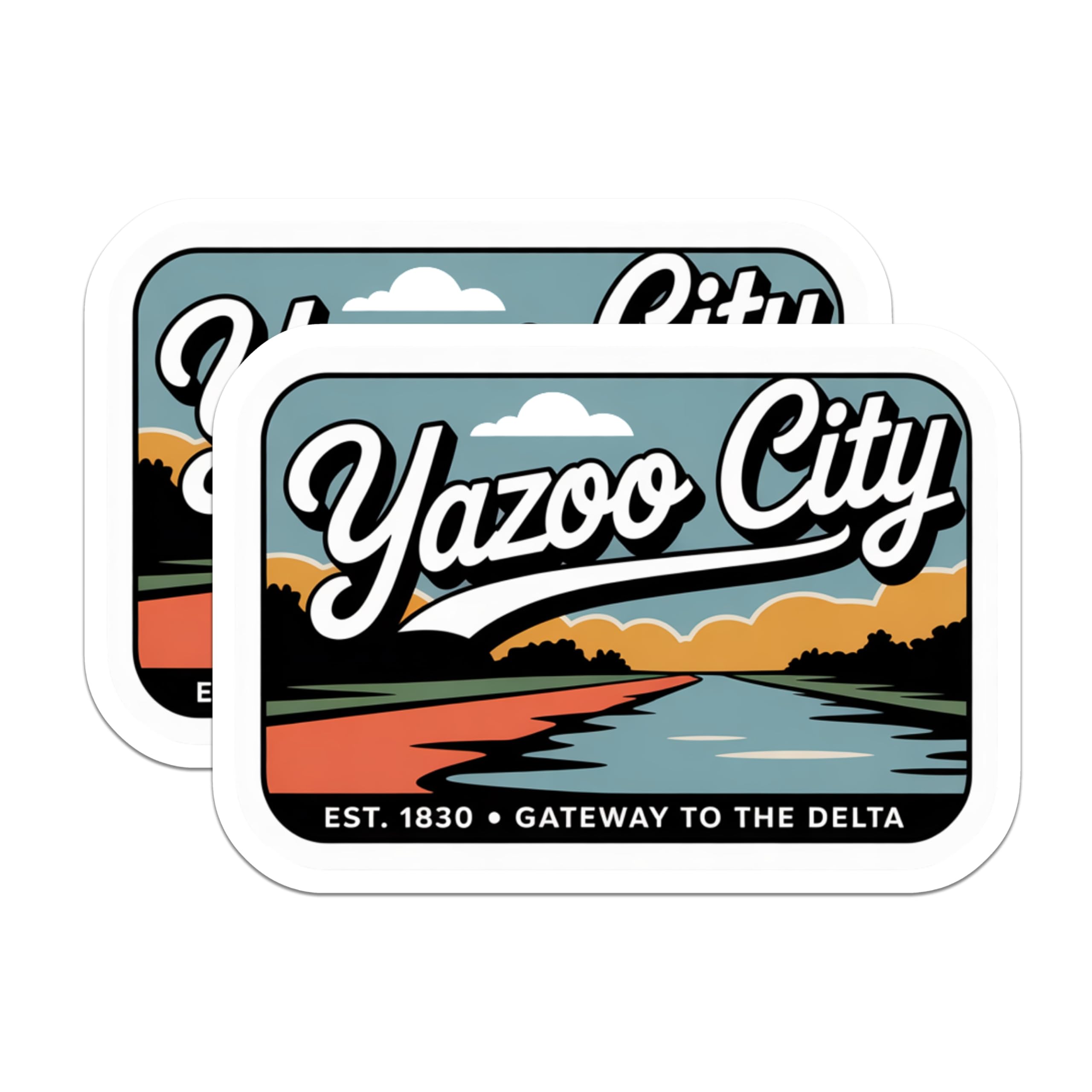 (2 Pack) Yazoo City Magnets - Mississippi Souvenir - Retro Travel Art Decoration - 5" On Longest Side - Premium Magnet - for Cars, Refrigerators, Toolboxes, Lockers - Made in USA - MAG18105