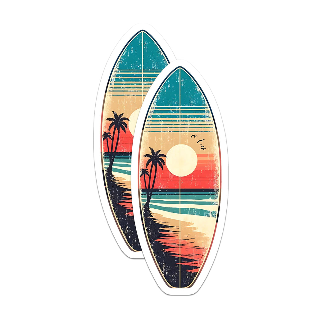(2 Pack) Surfboard Magnets - Retro Beach Art - Sunset Coastal Home Decor - 5" On Longest Side - Premium Magnet - for Cars, Refrigerators, Toolboxes, Lockers - Made in USA - MAG15753