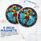 (2 Pack) Stained Glass Jesus Crucifixion Magnets - Christian Religious Art - Catholic Faith Decor - Spiritual Easter Symbol - 5 Inches On Longest Side - Thick Durable Magnet - Made in USA - MAG38779