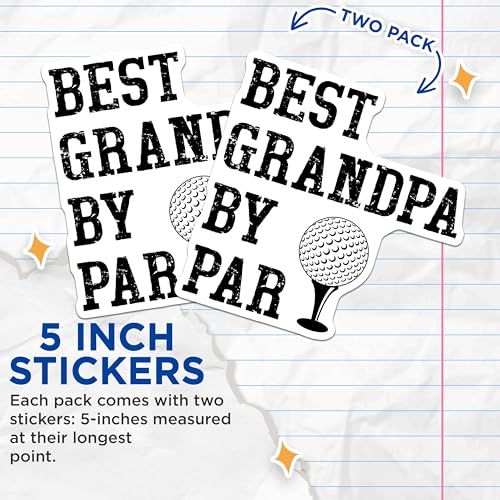 (2 Pack) Best Grandpa by Par Stickers - Golf Dad Stickers - Grandpa Golf Lover Stickers - 5" On Longest Side - Sticks to Smooth Flat Surfaces - Made in USA - BMCS4390