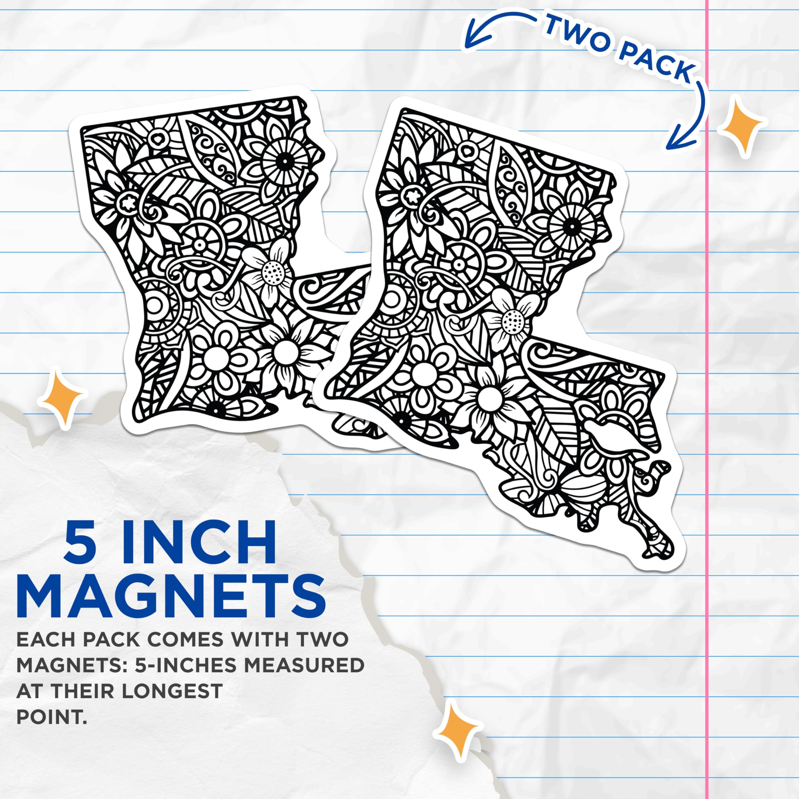 (2 Pack) Louisiana State Magnets - Floral Louisiana Art - Decorative USA State Souvenir - 5" On Longest Side - Premium Magnet - for Cars, Refrigerators, Toolboxes, Lockers - Made in USA - MAG17834