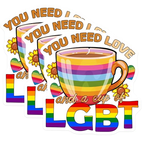 (3 Pack) LGBT Decals - Love and Coffee - Pride Rainbow Cup Decals - 3 Inches On Longest Side - Easy Peel & Apply - Made in USA - 3MCS7960
