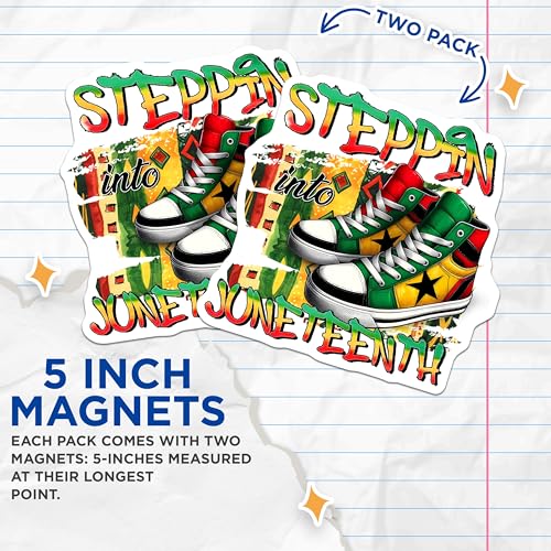(2 Pack) Steppin into Juneteenth Magnets - Cultural Celebration - Vibrant Shoe Design - 5" On Longest Side - for Cars, Fridges, Toolboxes - Made in USA - MAG7843