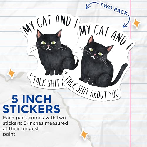 (2 Pack) Cat and I Stickers - Feline Humor Stickers - Sarcastic Cat Lovers Stickers - 5" On Longest Side - Sticks to Any Smooth Flat Surface - Made in USA - BMCS3455