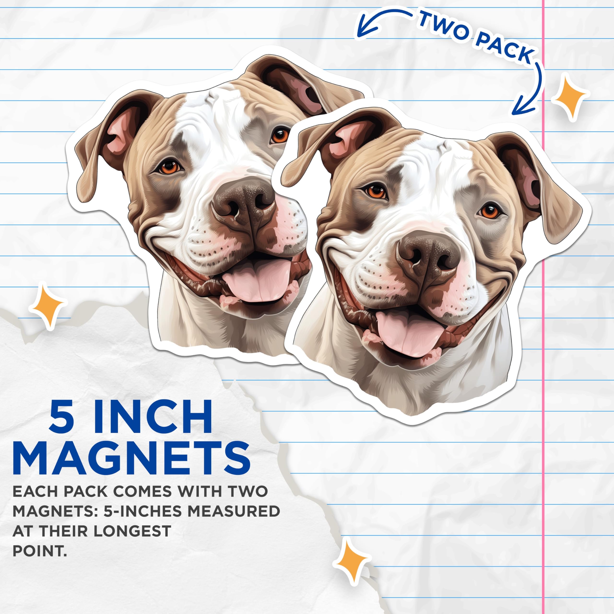 (2 Pack) Happy Pitbull Magnets - Smiling Dog Lover Decor - Pet Owner Kitchen Accessories - Animal Art Fridge Home Locker - 5 Inches On Longest Side - Thick Durable Magnet - Made in USA - MAG25671