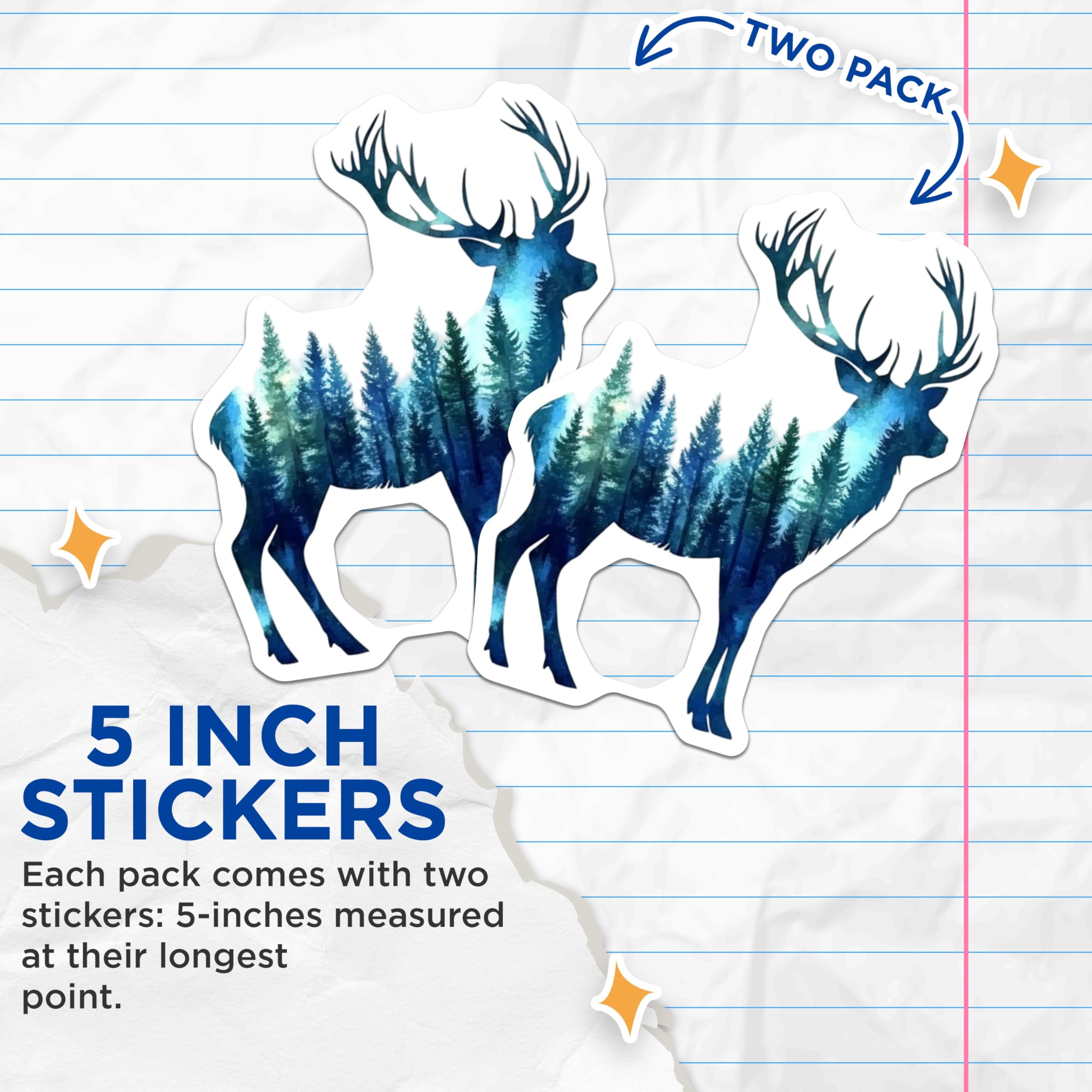 (2 Pack) Forest Deer Stickers - Nature Decal - Woodland Animal Stickers- 5" On Longest Side - Sticks to Smooth Flat Surfaces - Made in USA - BMCS16361