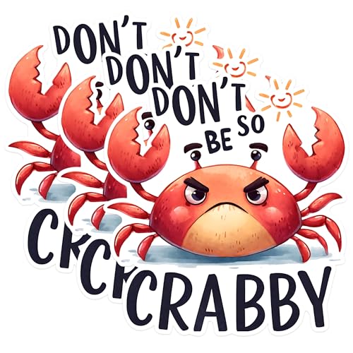(3 Pack) Crabby Decals - Grumpy Crab - Funny Crab Sticker - 3 Inches On Longest Side - Easy Peel & Apply - Made in USA - 3MCS1481