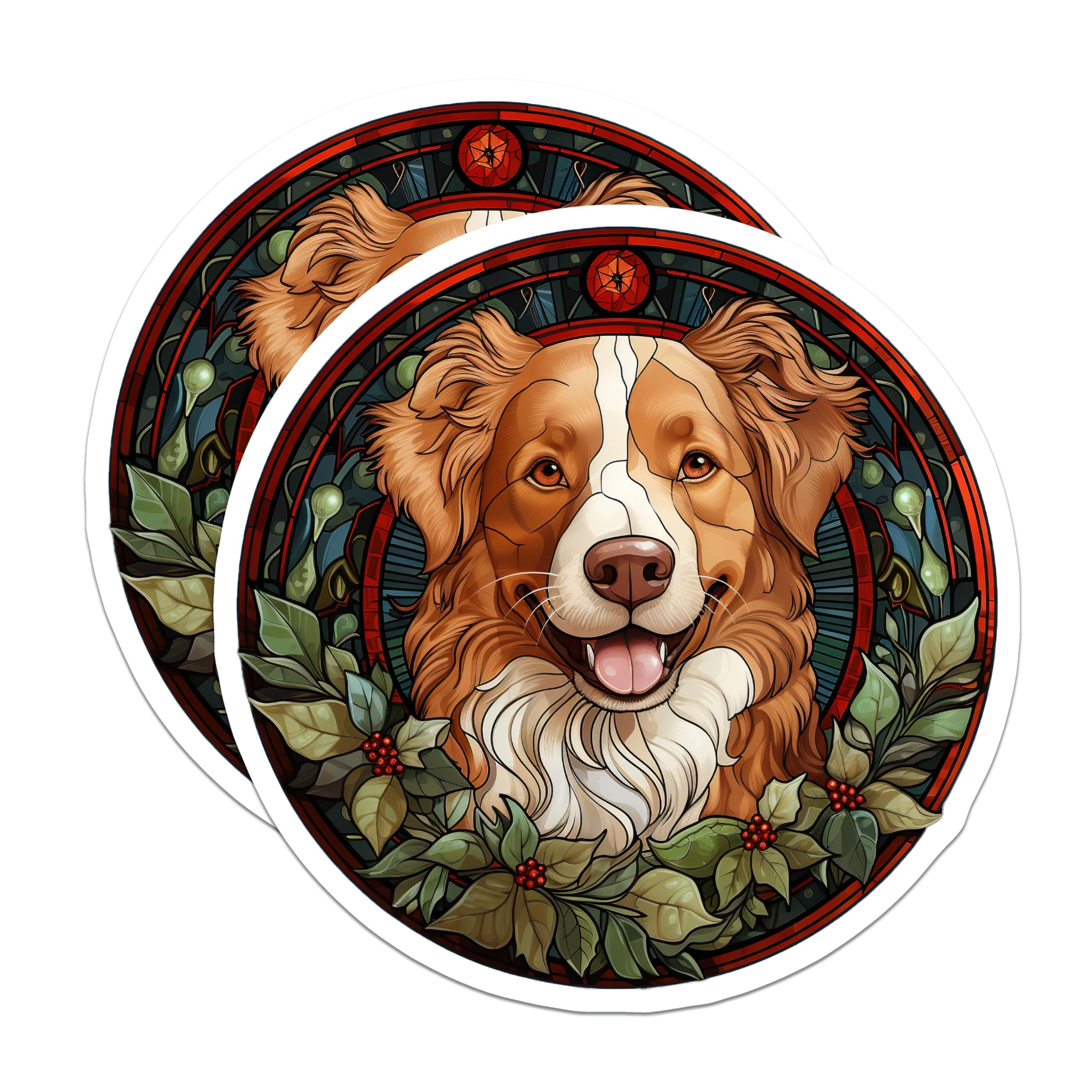 (2 Pack) Australian Shepherd Magnets - Stained Glass Dog Art - Christmas Pet Decor - 5 Inches On Longest Side - Thick Durable Magnet - Made in USA - MAG23390