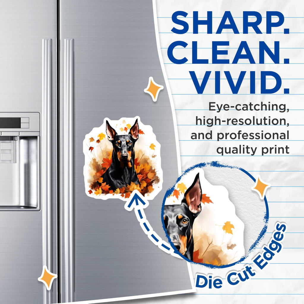 (2 Pack) Doberman Pinscher Magnets - Autumn Dog Decor - Fall Doberman Art - 5 Inches On Longest Side - Thick Durable Magnet - Made in USA - MAG23302