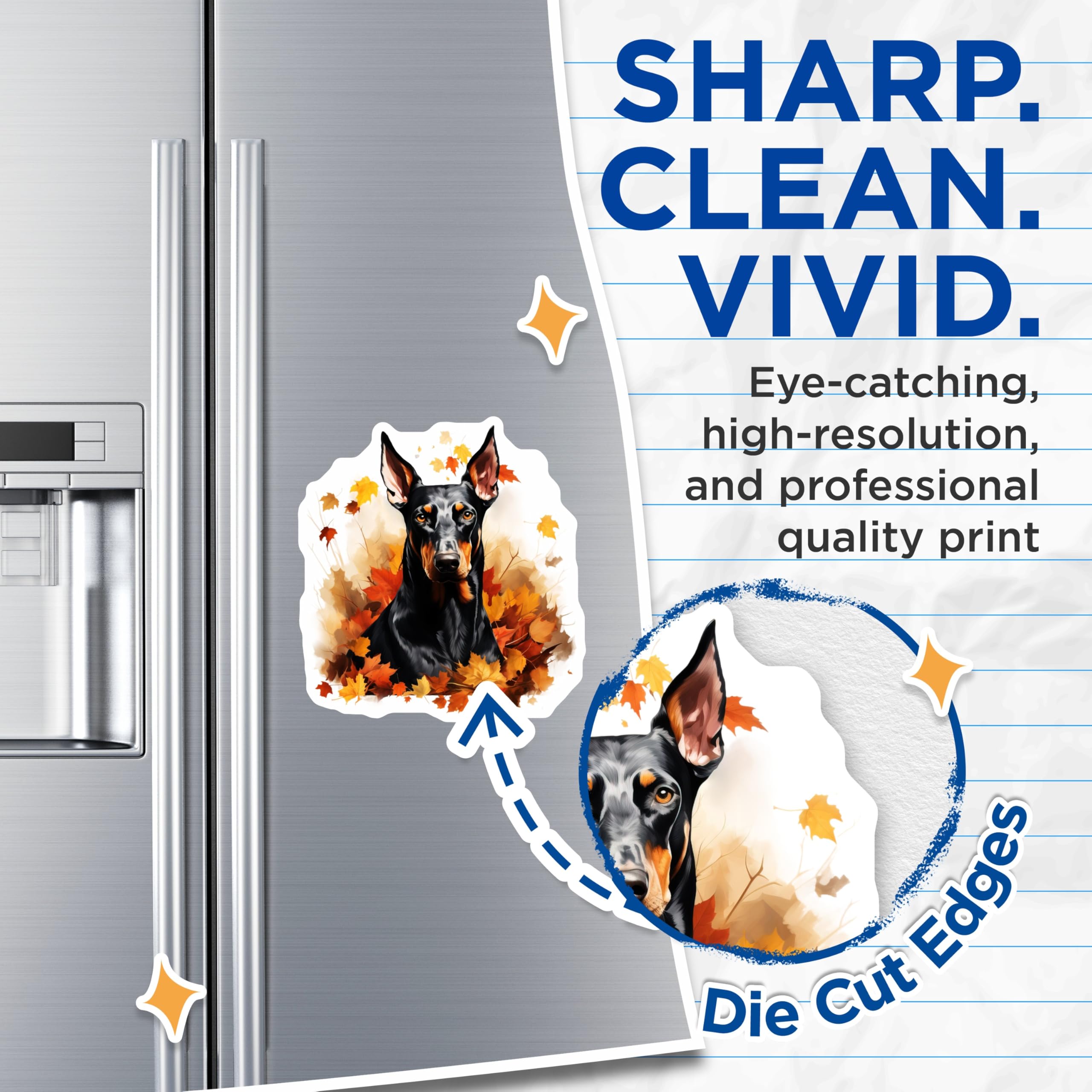 (2 Pack) Doberman Pinscher Magnets - Autumn Dog Decor - Fall Doberman Art - 5 Inches On Longest Side - Thick Durable Magnet - Made in USA - MAG23302