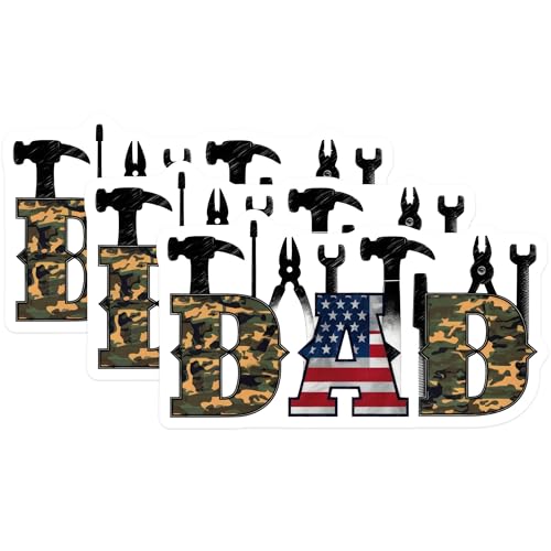 (3 Pack) Dad Tools Decals - Camo Dad - American Flag Father Decal - 3 Inches On Longest Side - Easy Peel & Apply - Made in USA - 3MCS7413