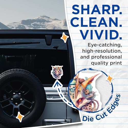 (2 Pack) Geometric Fox Art Stickers - Intricate Design Stickers - Unique Animal Head Stickers - 5" On Longest Side - Sticks to Smooth Flat Surfaces - Made in USA - BMCS4845