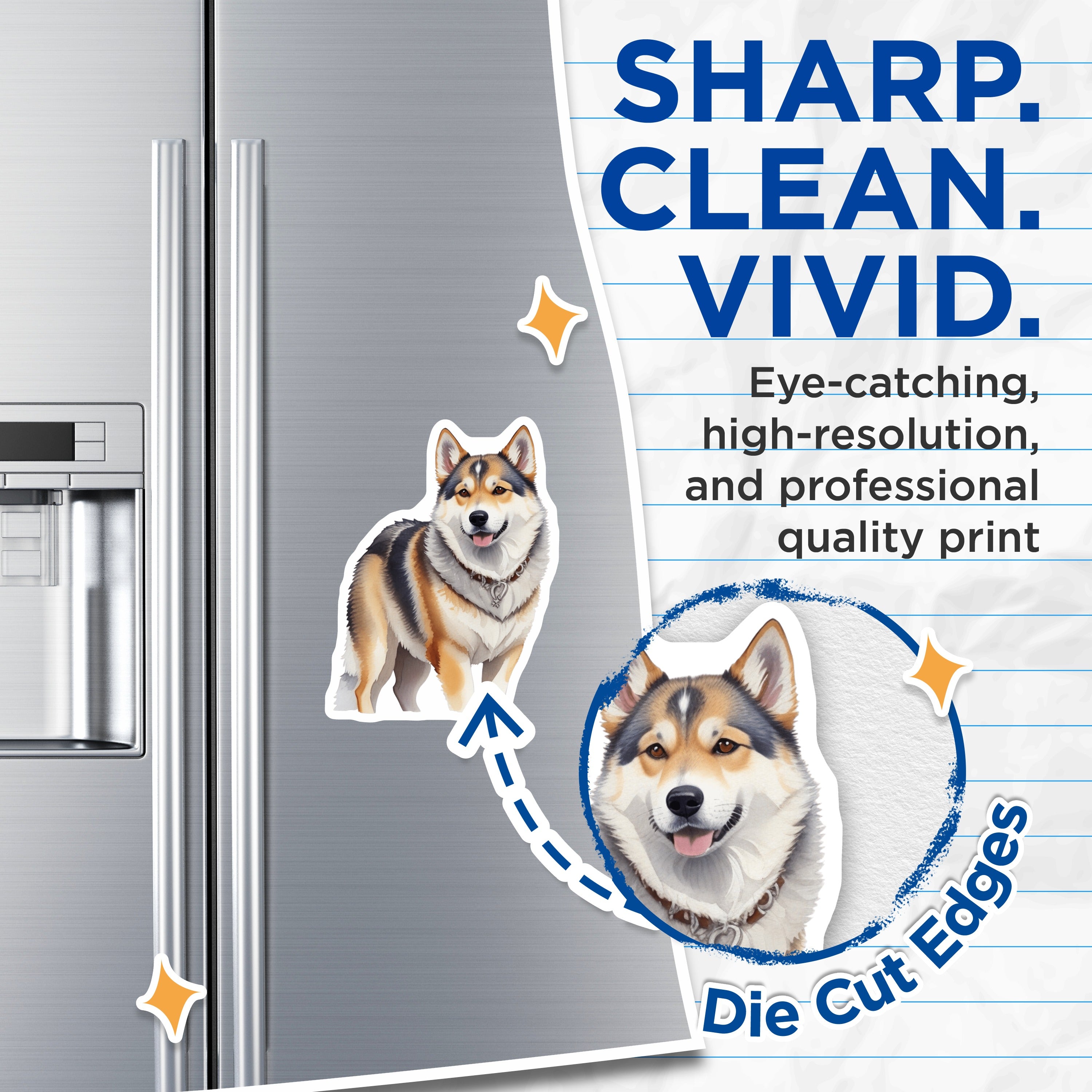 (2 Pack) Watercolor Dog Magnets - Cute Husky Art - Pet Lover Fridge Decor - Dog Mom Kennel Accent - 5 Inches On Longest Side - Thick Durable Magnet - Made in USA - MAG38975