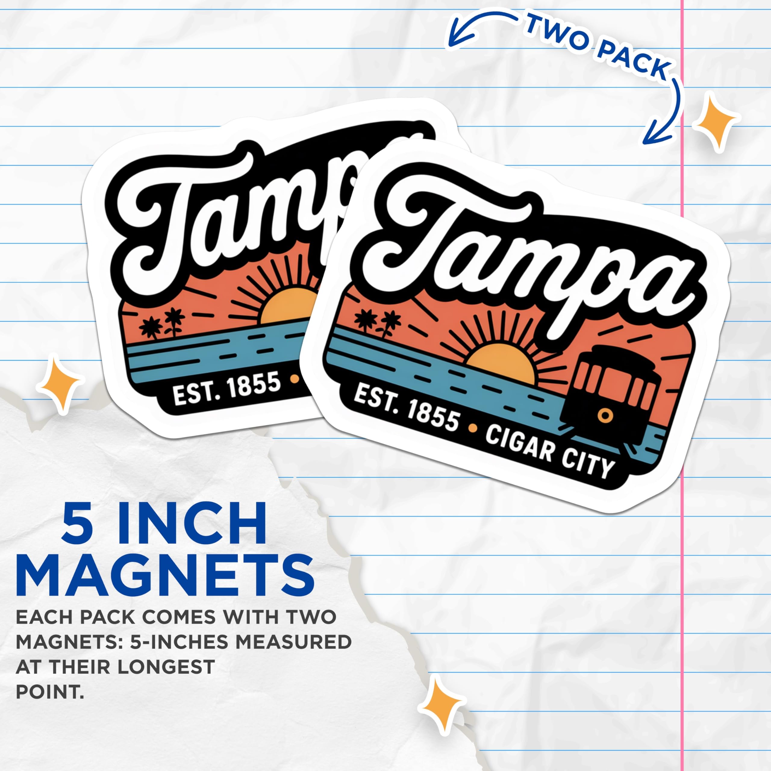 (2 Pack) Tampa Florida Magnets - Cigar City - Cityscape Decoration Souvenir - 5" On Longest Side - Premium Magnet - for Cars, Refrigerators, Toolboxes, Lockers - Made in USA - MAG18559