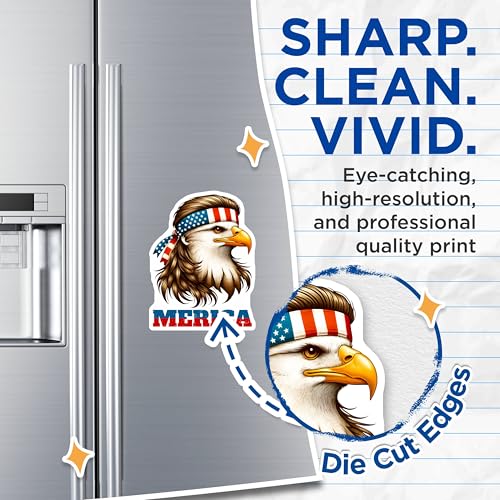 (2 Pack) Eagle Headband Magnets - American Patriot Decor - Bald Eagle Art - 5" On Longest Side - for Cars, Fridges, Toolboxes - Made in USA - MAG7400