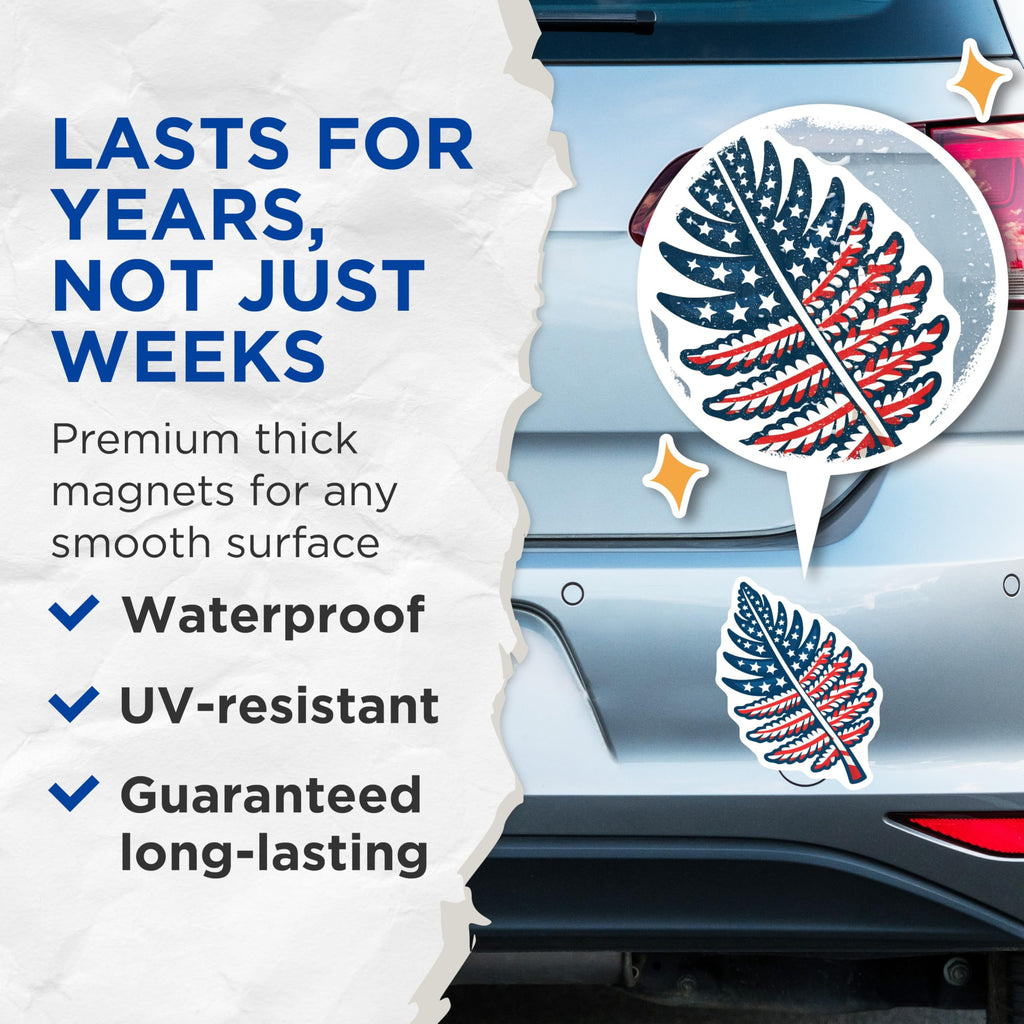 (2 Pack) American Flag Fern Magnets - Patriotic Leaf Decor - USA Theme Refrigerator Decor - 5 Inches On Longest Side - Thick Durable Magnet - Made in USA - MAG19777